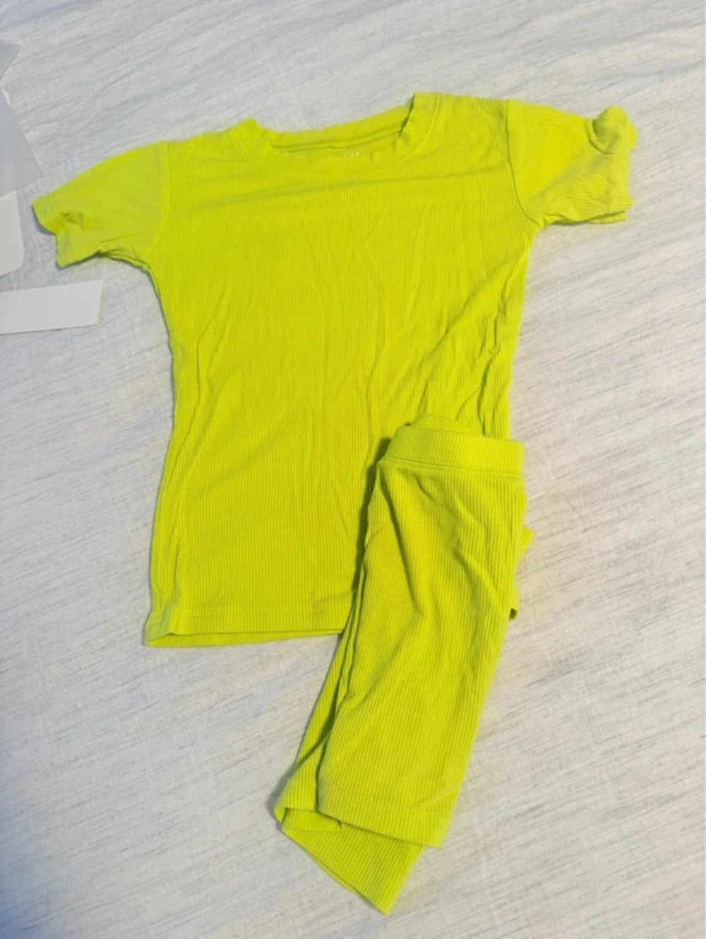Fletch neon highlighter yellow ribbed two piece short pajamas